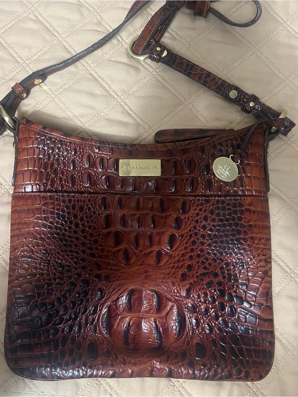 Brahmin Katie Pecan Melbourne Croc-Embossed Leather Crossbody Bag - Picture 9 of 13
